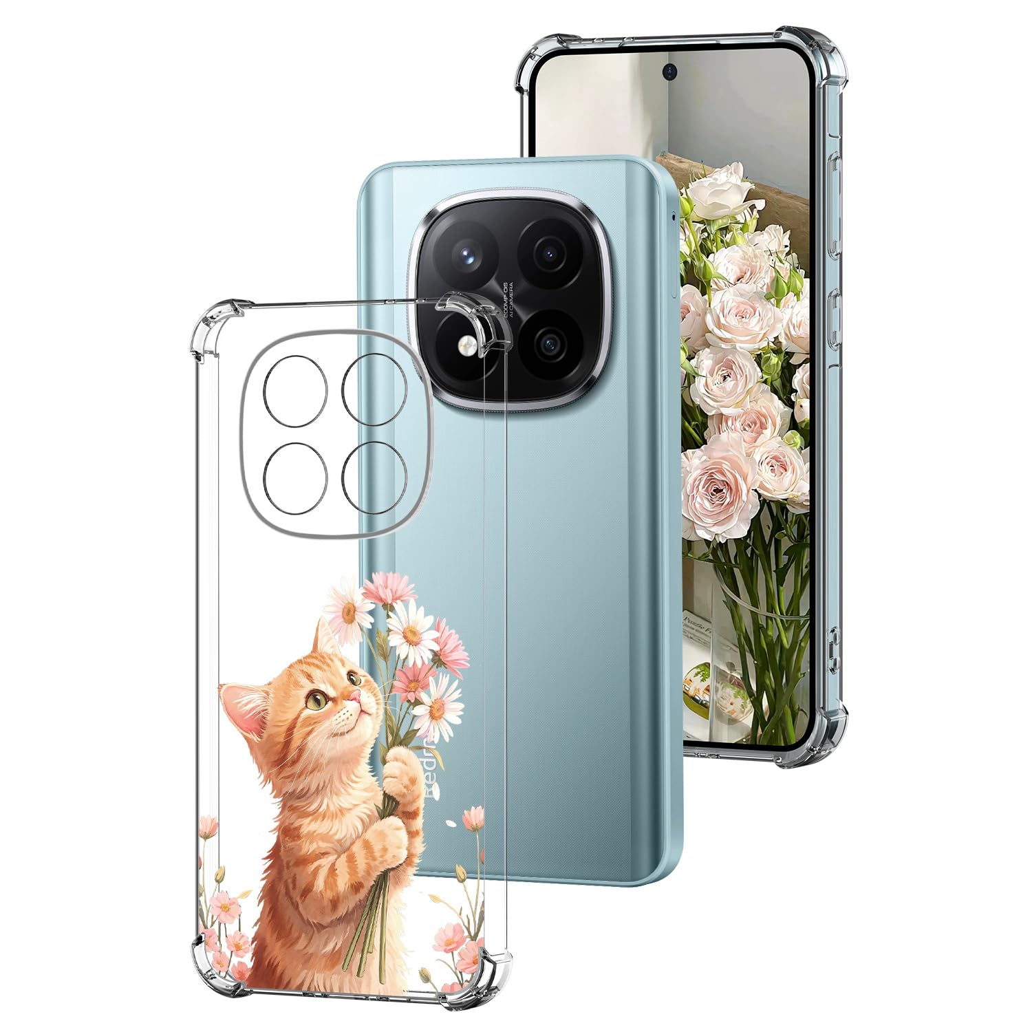 DiaryTown Transparent Hülle für Xiaomi Redmi Note 14 Pro Plus 5G HandyHülle Durchsichtige mit Süß Muster Schlanke Klar Weich Silikon Stoßfeste Schutzhülle Case Cover - Orangefarbene Katze