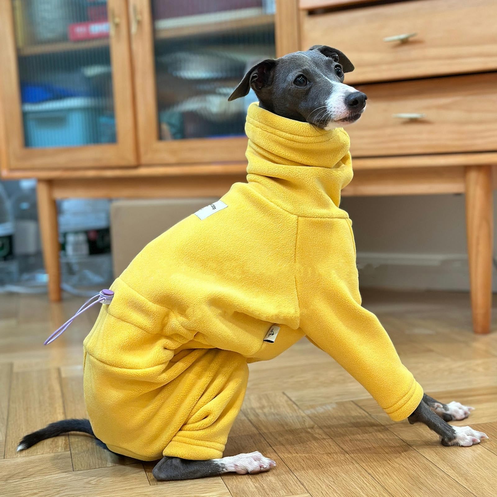 Ropa para Galgos, Abrigos cálidos de Invierno para Perros, Chaqueta de Lana Mediana Ajustable para Perros, Abrigo para Clima frío con Cuello Alto, Traje de Nieve para Perros de Cuerpo Completo
