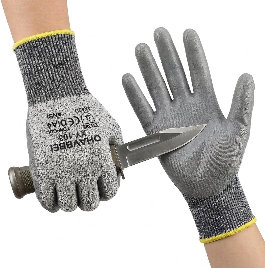 A4 Cut Resistant Gloves, 5/12 pairs Work Gloves with Anti-Slip Grip, Breathable Safety Mittens for Construction