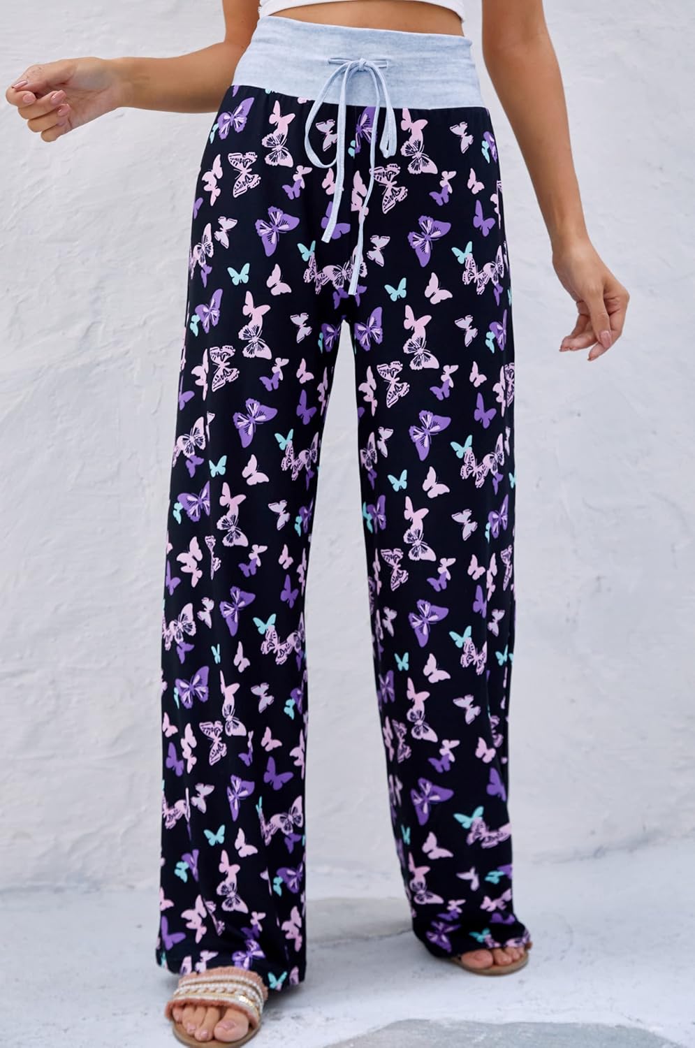X-Image Women's Comfy Pajamas Drawstring Stretch Floral Print Long Wide Leg Lounge Pants - Image 4