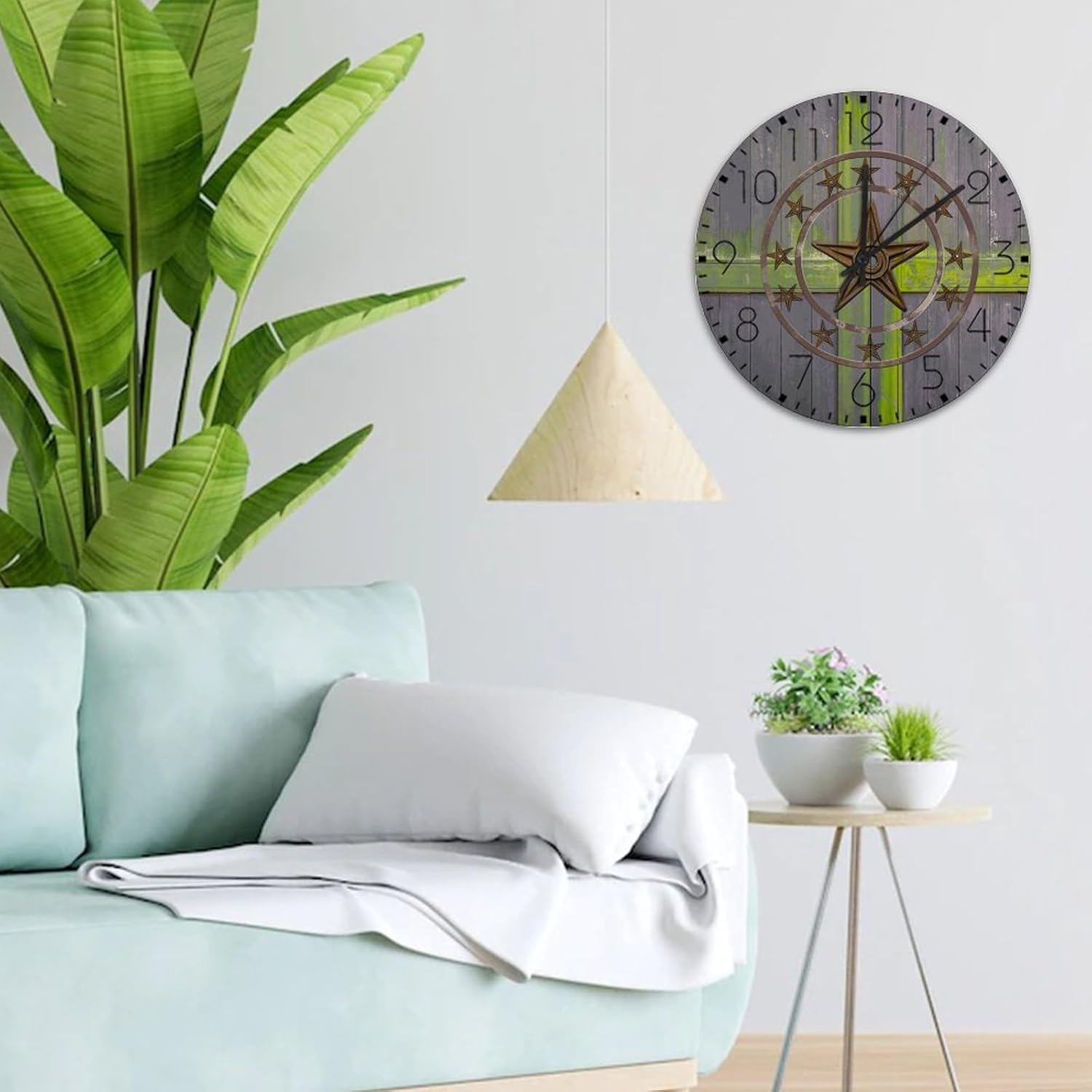 Wood Hanging Wall Clock Non-Ticking Sweep Movement Texas Lone Star Home Map Custom Wall Clocks Lone Star Southern Painted Home Decoration for Yoga Room Bedroom Exercise Room 12 Inch