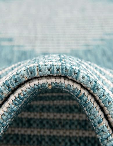 Miniatura 8 de Unique Loom Outdoor Modern Collection - Alfombra de área - Tambor (3 pies 3 pulgadas x 12 pies, color aguamarina claromarfil)