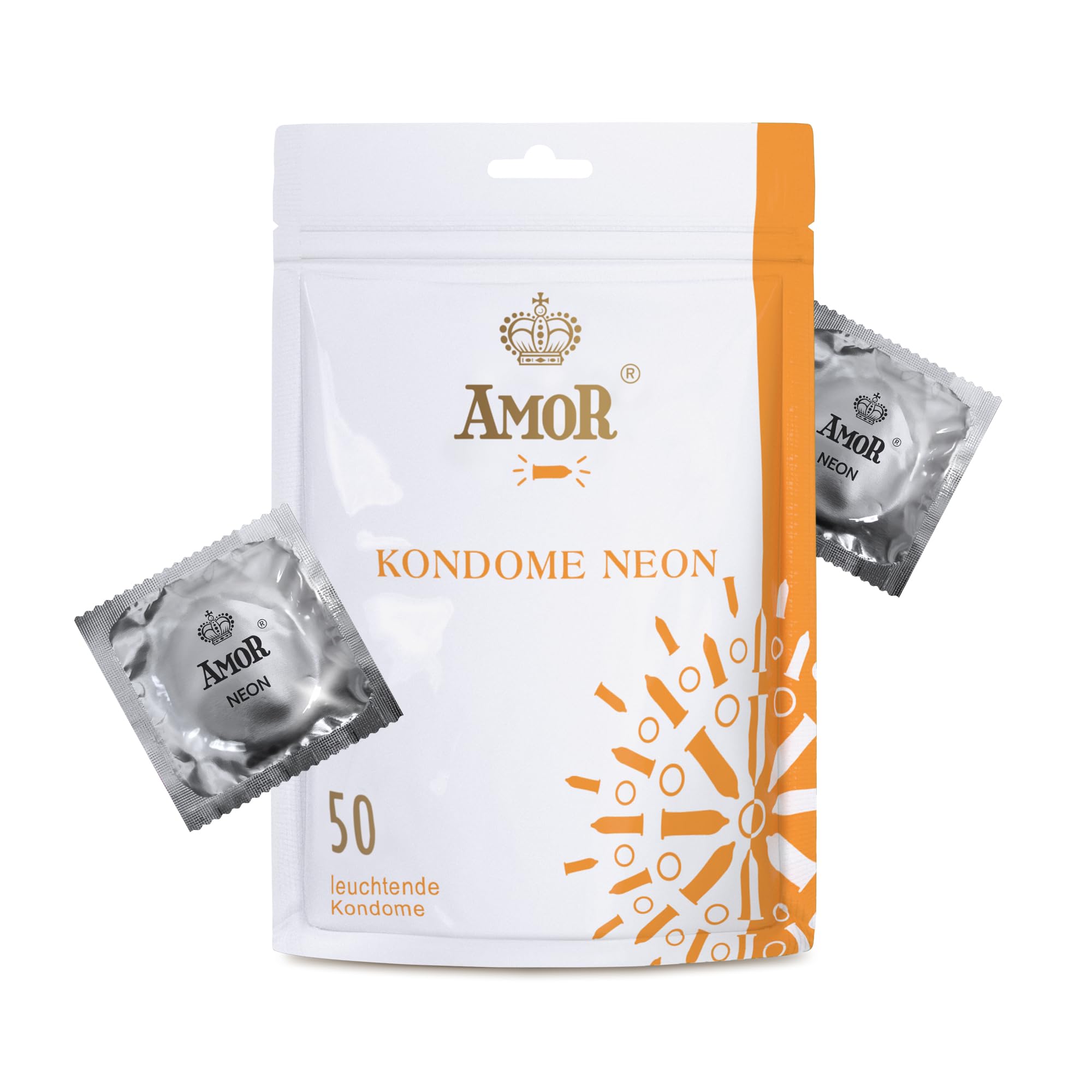 AMOR Premium Neon, Leuchtkondome Ø 53 mm, 50 Stück