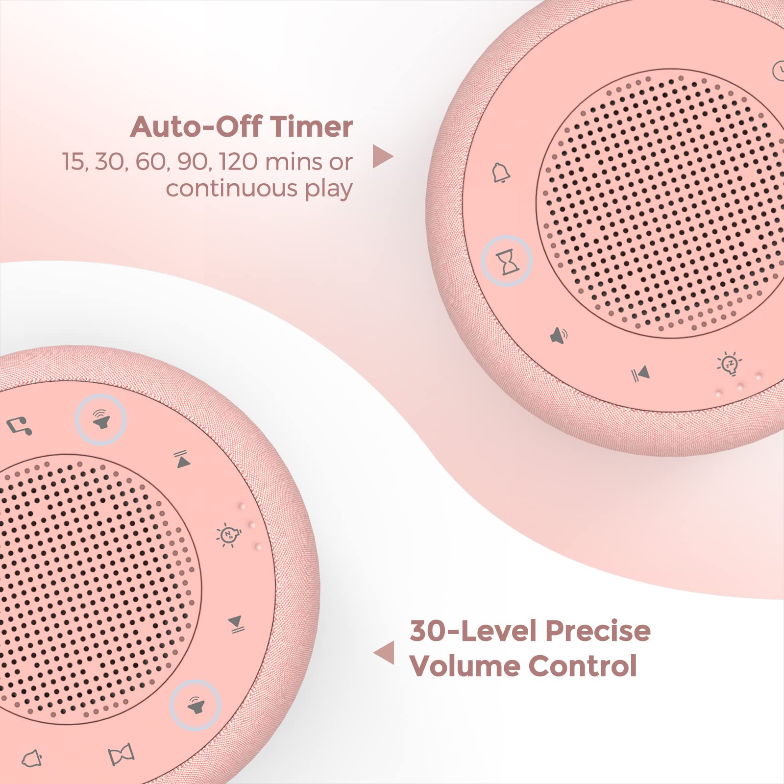Buffbee Sound Machine & Alarm Clock 2-in-1-0-100% Display Dimmer Under Light Sleep Timer Precise 30-Level Volume Control White Noise Machine product thumbnail 7