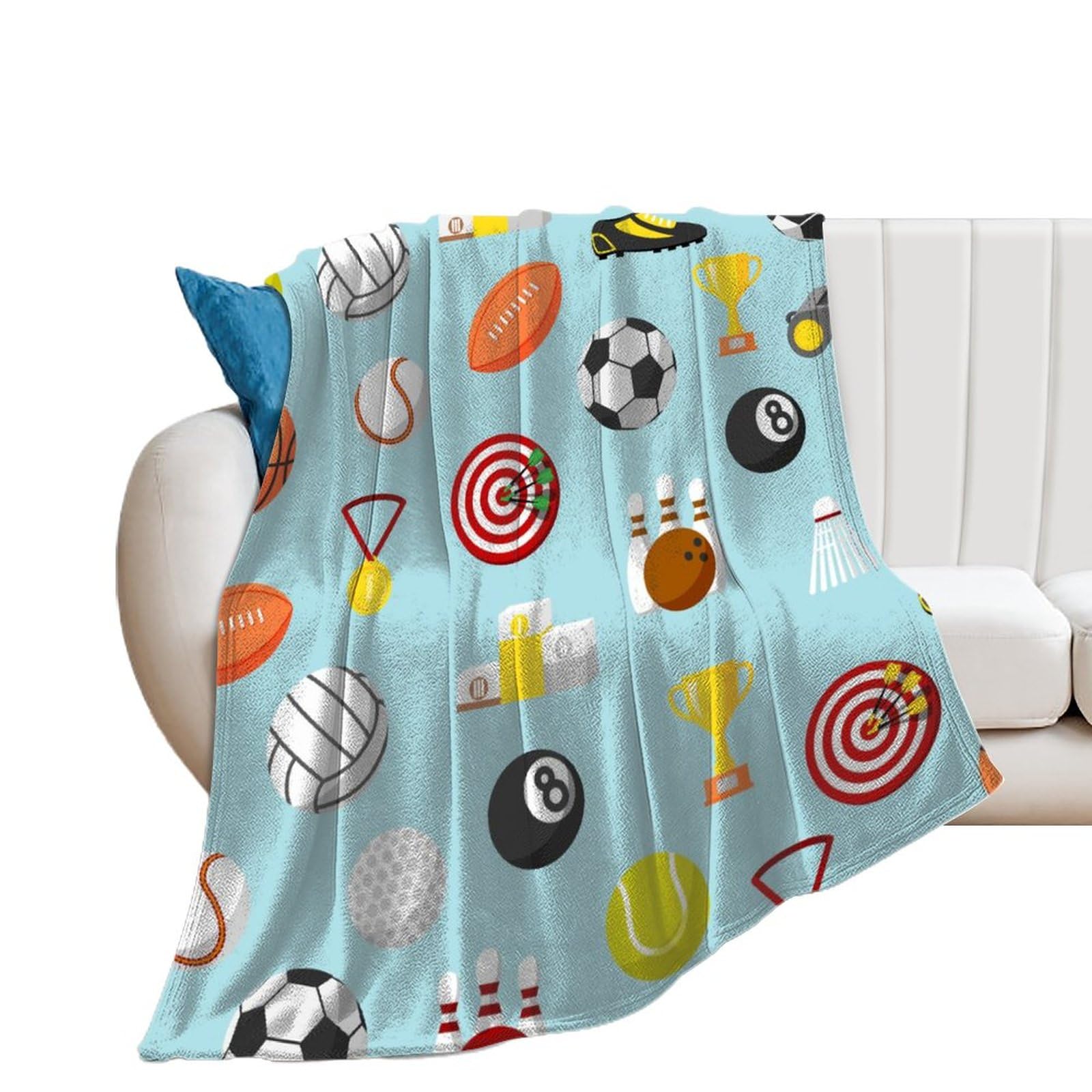 Couverture polaire football baseball en flanelle de 150x200cm pour grand lit et canapé