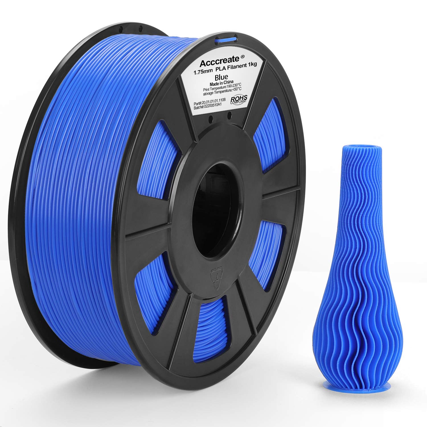 ACCCREATE 1.75mm PLA Filament, 3D Printer Filament, Dimensional Accuracy +/- 0.03 mm, 2.2 LBS(1 KG) Spool, Filament for 3D Printers, Blue