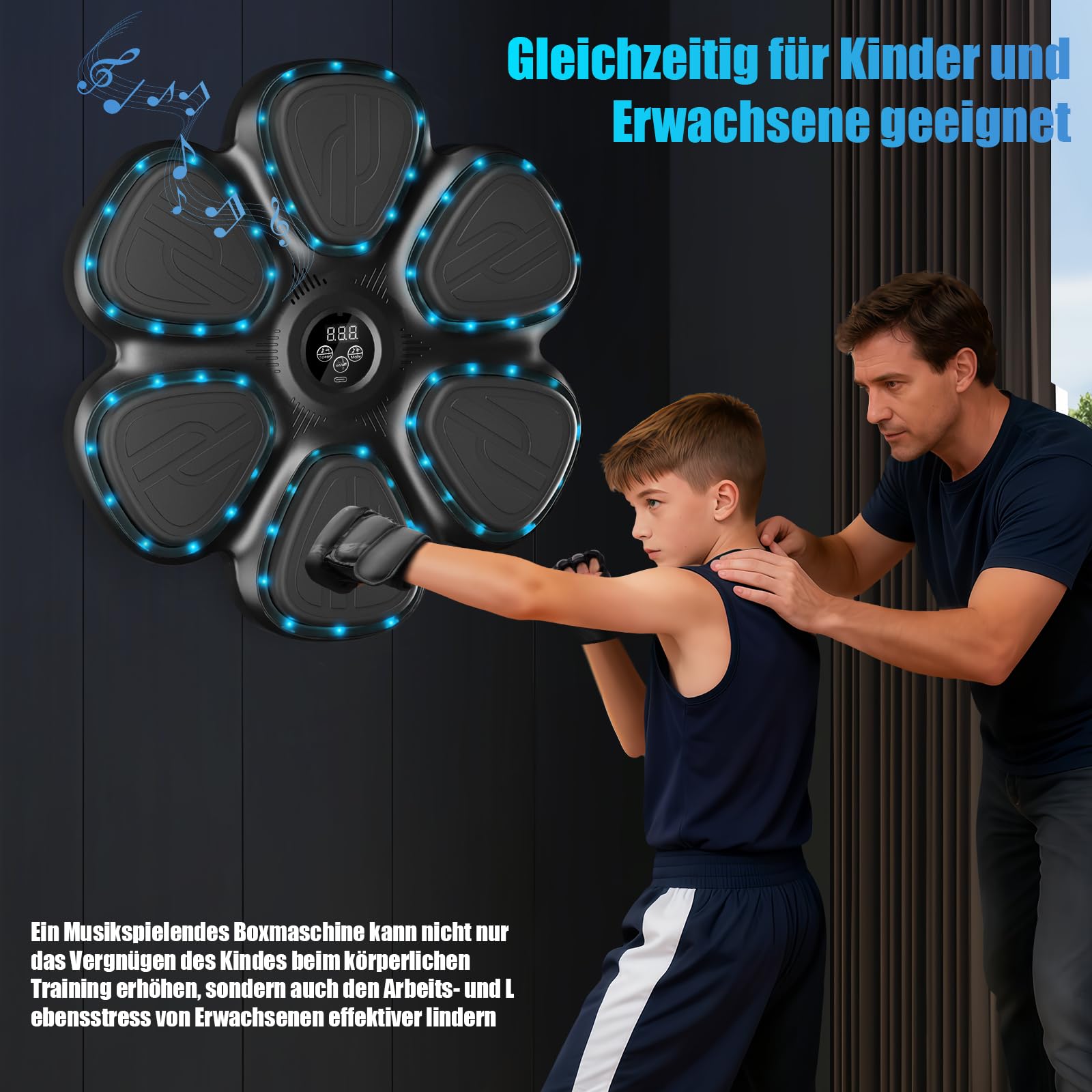 Smart Music Boxing Machine für Erwachsene/Kinder, Elektronische Bluetooth Boxmaschine mit Musik, Musical Boxing Machine mit Boxhandschuhe, 12 Einstellbare Geschwindigkeiten und Zählmodus