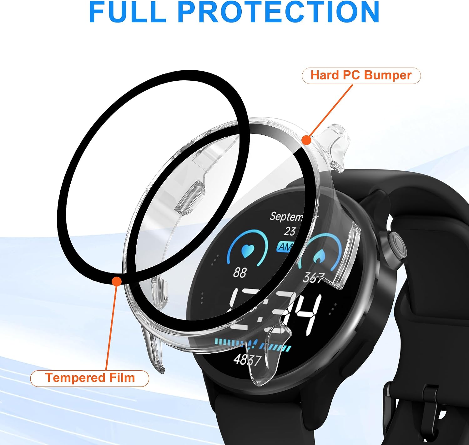 [2 Pack] Screen Protector Compatible with Garmin Vivoactive 6, Premium Hard PC Bumper with Built-in Tempered Glass Film, Slim Shockproof Protective Cover for Vivoactive 6 (Silver)