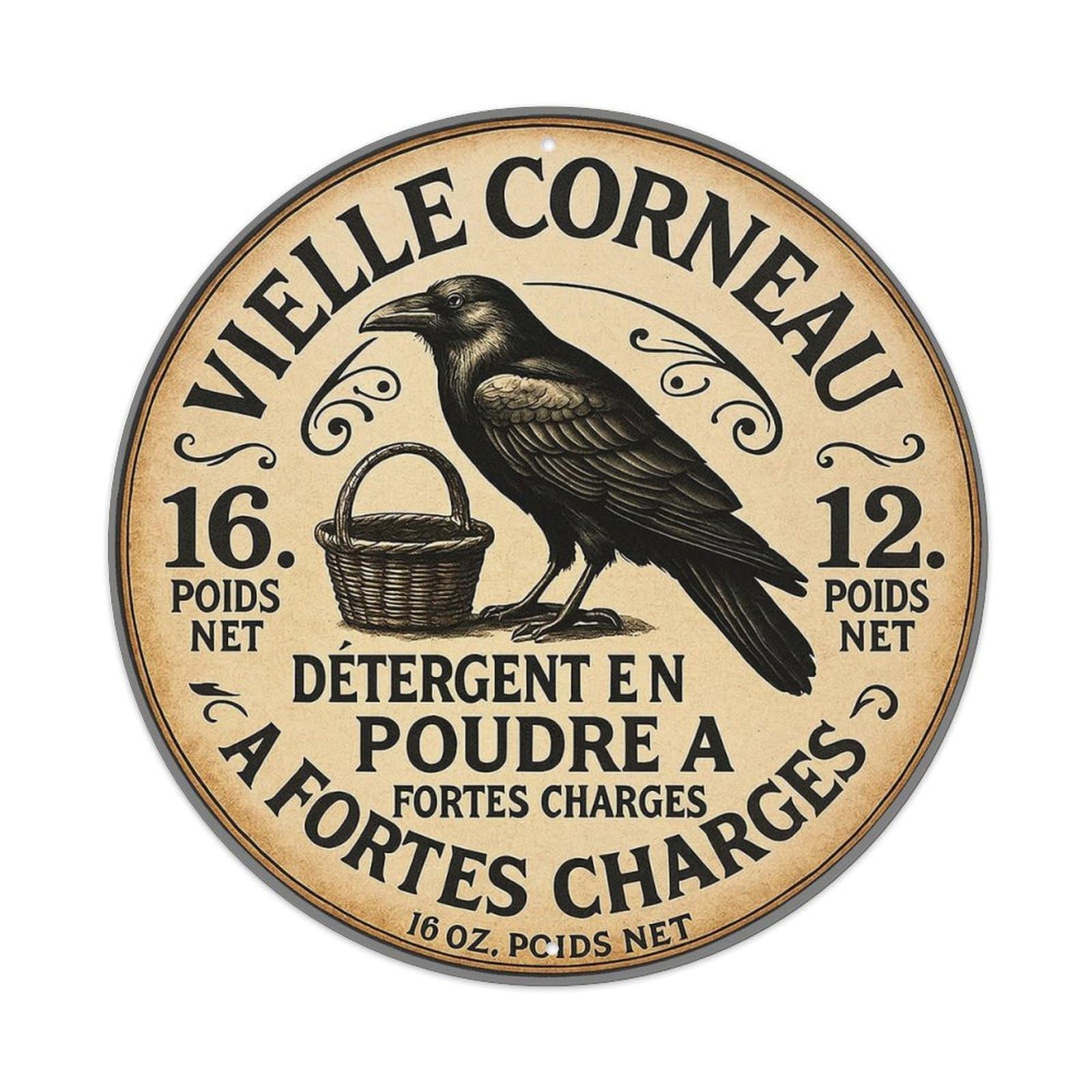 Crow Basket Vintage Label Design Vintage Round Tin Sign Retro Metal Wall Decor Metal Poster, Home Bar Garage Cafe Wall Art Decoration 8x8Inches