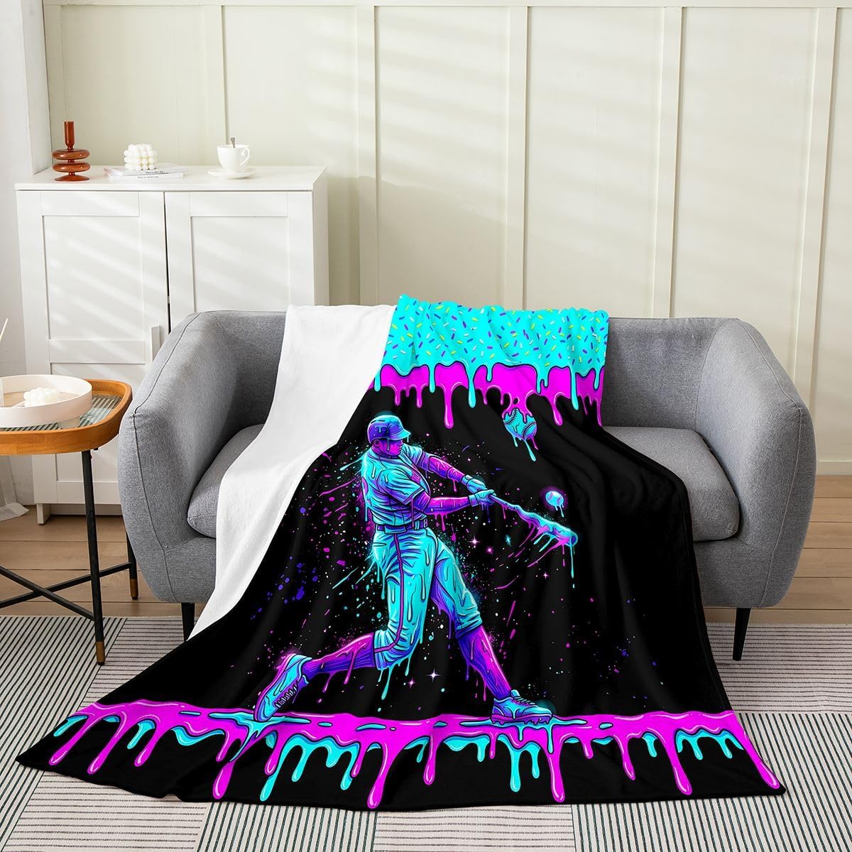 jejeloiu Baseball Flannel Blanket Plush Fuzzy Sports Game Fleece Throw Blanket for Boys Girls Baseball Gaming Plush Lightweight Sofa Throw Ball Throw 50"x60" for Bed Couch Chair Living Room