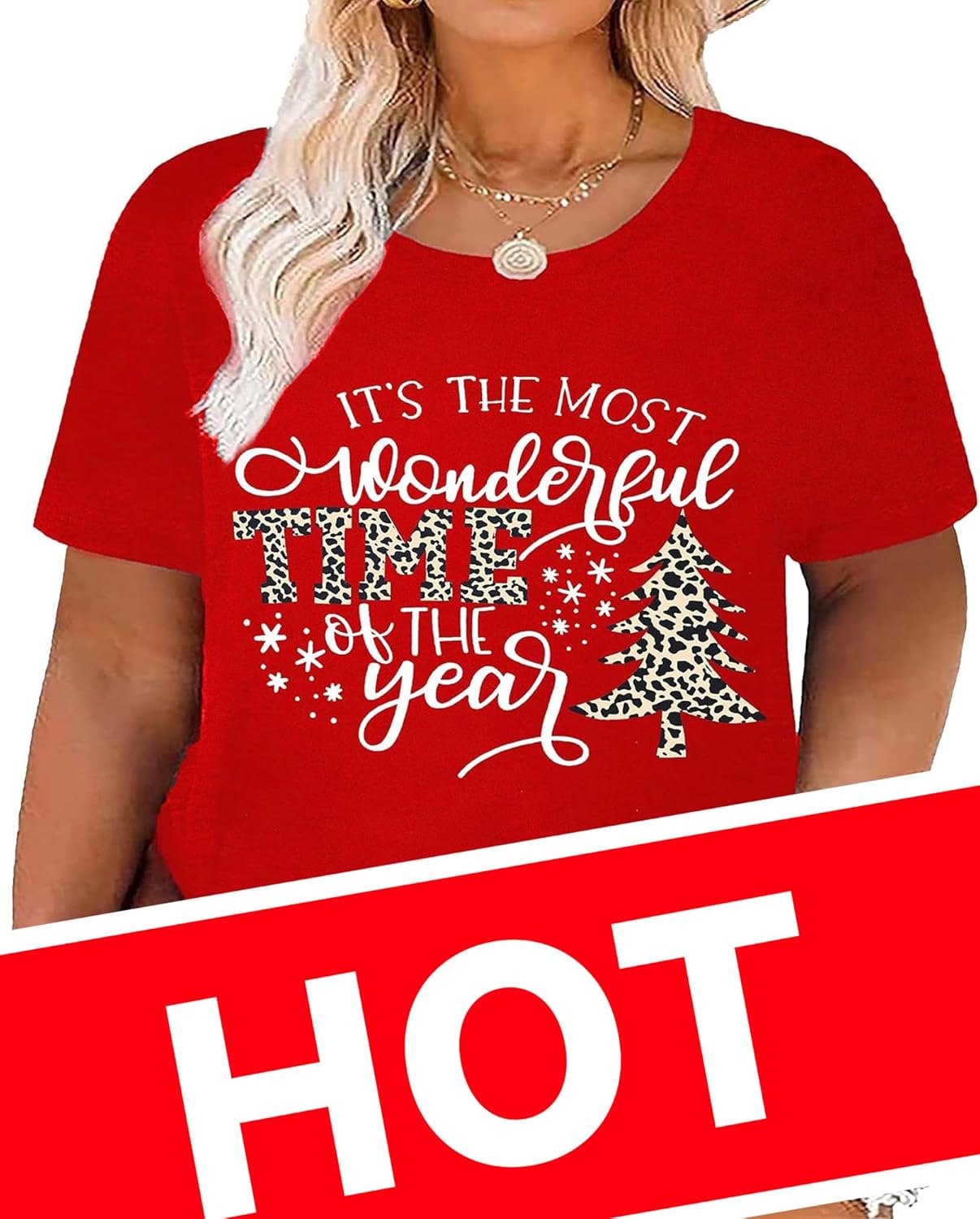 Plus-Size Christmas Shirts Women Merry Christmas Leopard Plaid Tree Print Shirt Holiday Tops Xmas Tee - Image 2