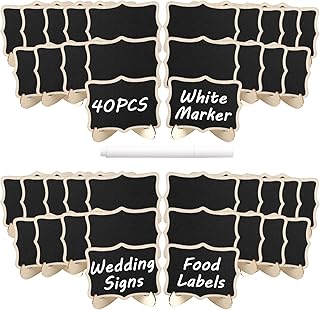 40 PCS Wooden Mini Chalkboard Signs with Easel Stand | Reusable Blackboard Labels for Wedding, Party & Buffet | Name Place Cards, Food Labels & Table Numbers