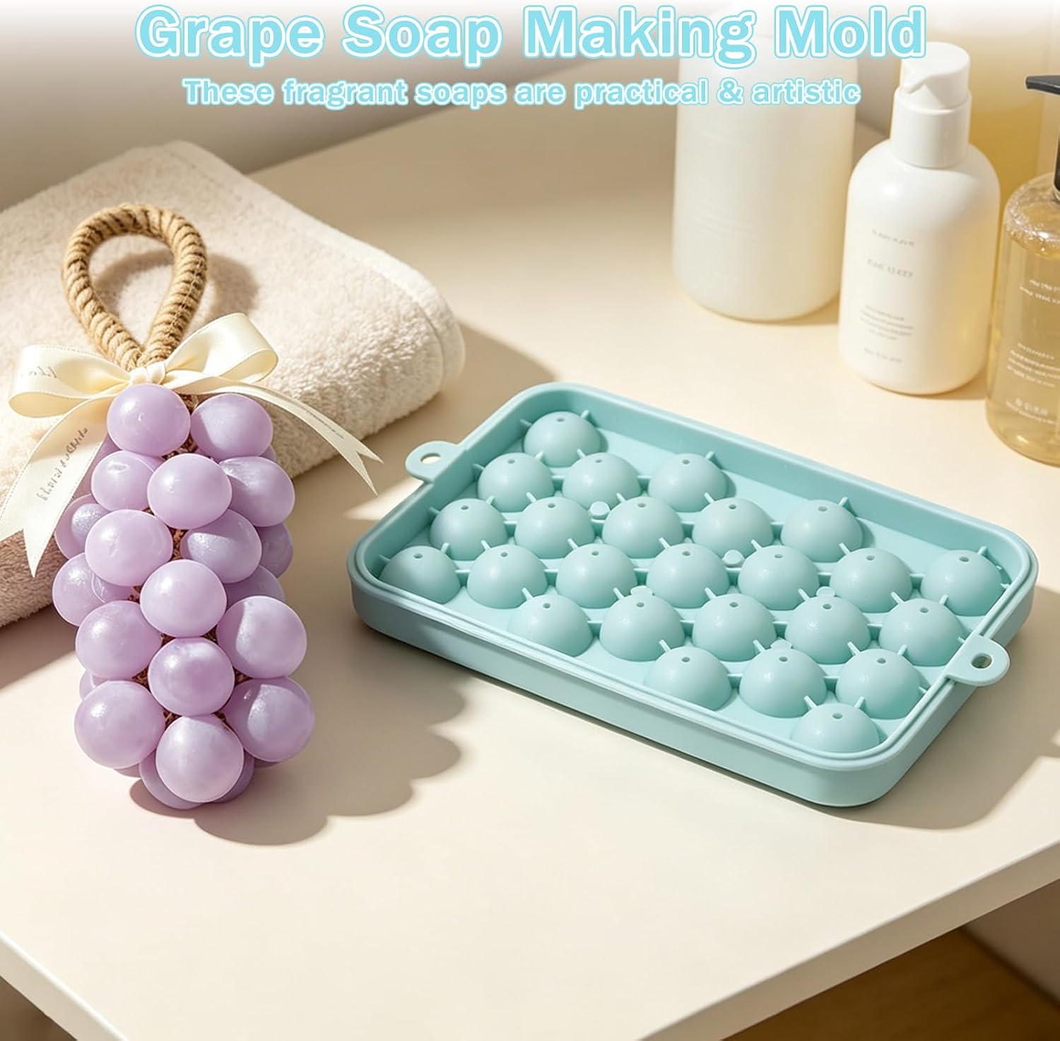 Silicone Soap Mold with Hemp Cord, DIY Grape Soap Making Kit for Beginners Grape Silicone Mold Exquisite Handmade Grape Soap Mold for Gift & Home Decor (Without Soap)