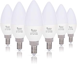 Simba Lighting LED Candelabra Light Bulbs B11 (C37) Candle Shape E12 Base (6 Pack) | Decorative 5W 40W Replacement 110V, 120V for Chandelier, Ceiling Fan, PC Cover, Non-Dimmable, Daylight 5000K