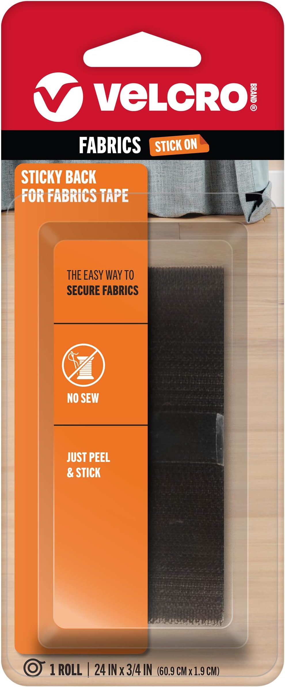VELCRO Brand Sticky Back for Fabrics | 24" x 3/4" Tape with Adhesive | No Sewing Needed | Cut Strips to Length Permanent Bond to Clothing for Hemming and Closures