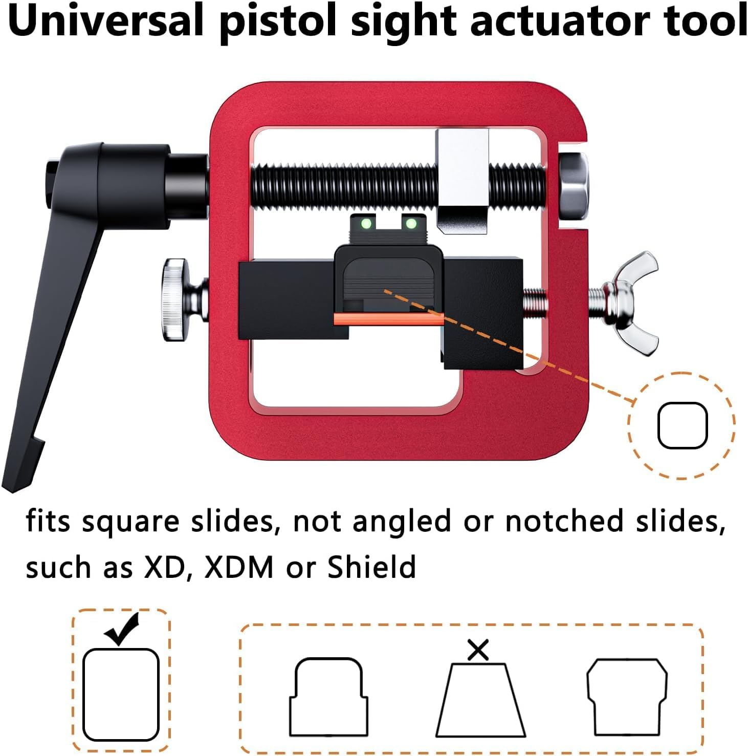 Kingson Pistol Sight Pusher Tool, Universal Pistol Sight Pusher Tool for 1911/Glock/Shield/Sig and More – Precision Aluminum Rear Sight Tool for Glock 19, 43 red