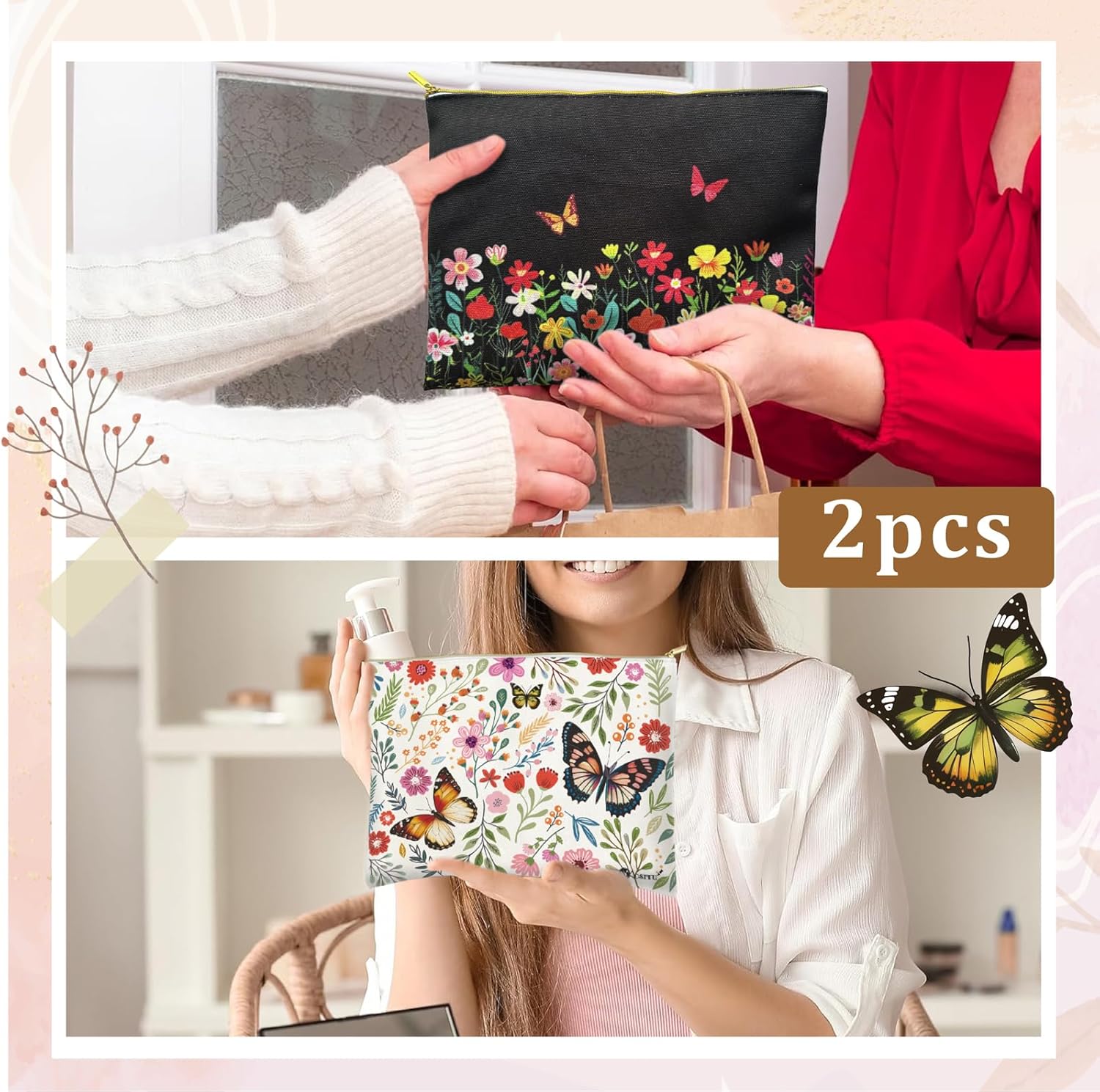 Canvas Cosmetic Makeup Bag for Women - Zipper Cotton Travel Toiletry Pouch - Multi-Purpose Small Canvas Bags Bulk - Image 5