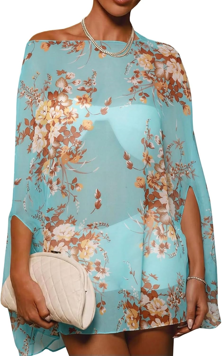 Yousify Cover Ups Off Shoulder Swimwear Summer See Through Beachwear Coverup Batwing Poncho Shawl Shrug Chiffon Top 2026