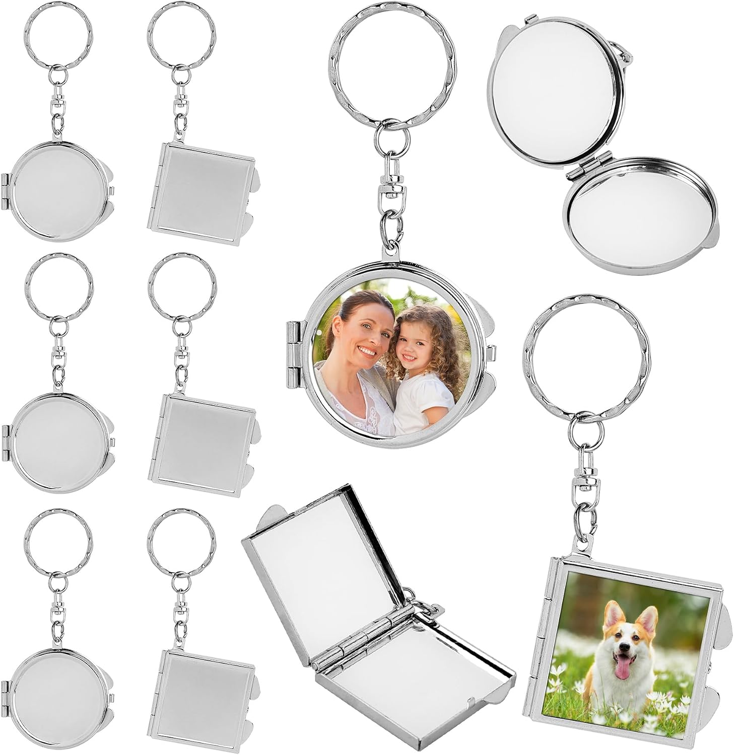 Framendino, 6 Pack Sublimation Compact Mirror Blanks Pocket Folding Keychain Double Sided for Purse Square Round