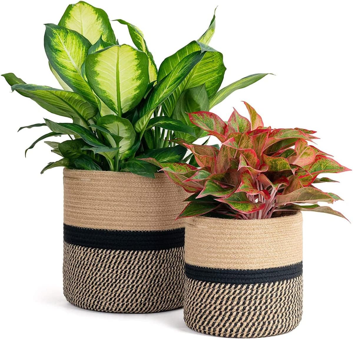 Amouttel 2 Pack Jute Rope Plant Basket, Modern Woven
