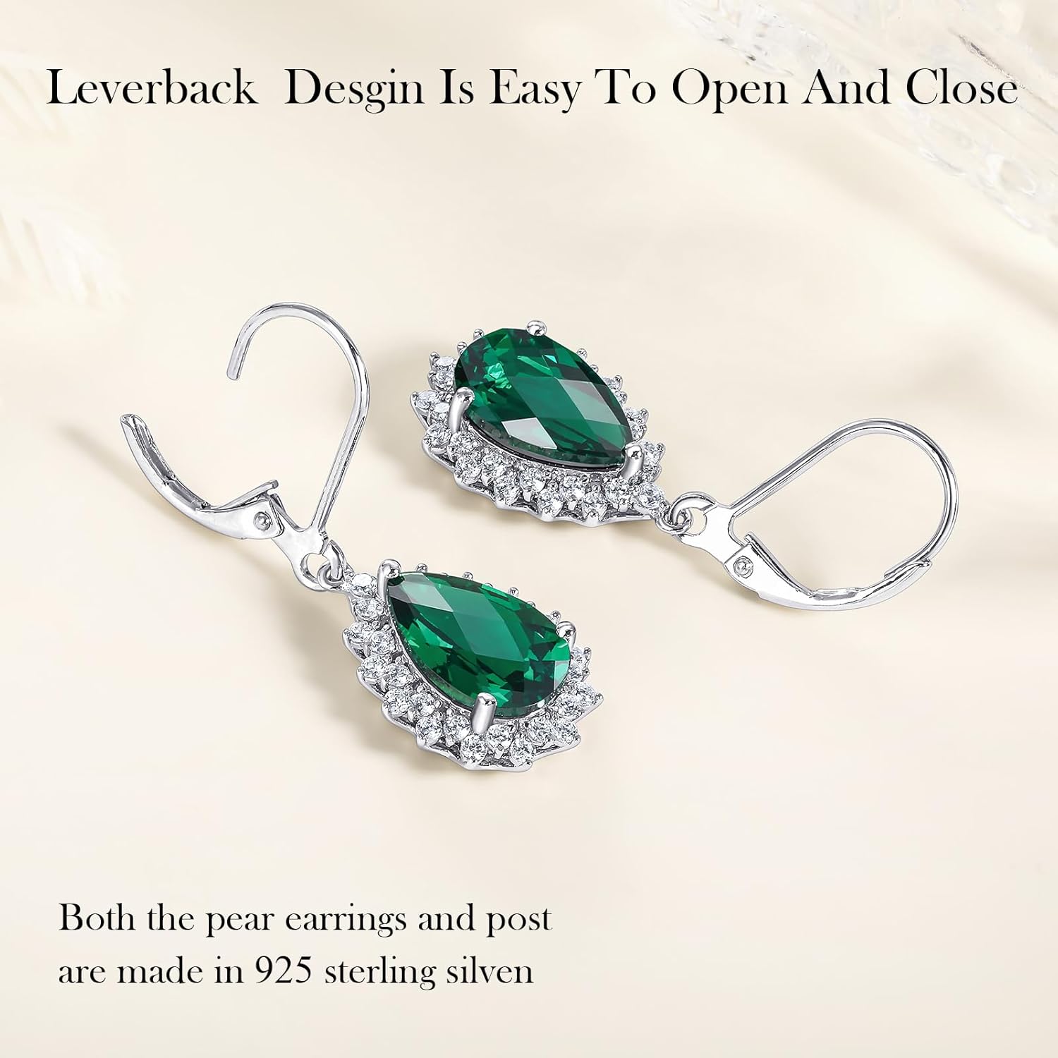 Pear Dangle Earrings for Women 925 Sterling Silver Created Ruby/Emerald/Sapphire/Opal Gemstone Birthstone Earrings Halo Teardrop Earrings - Image 5