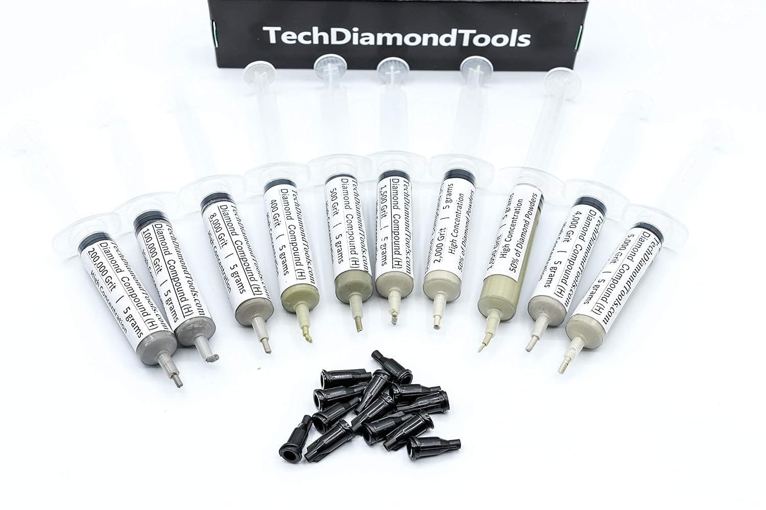 TechDiamondTools Kit of 10 Diamond Polishing Compound Polishing Paste USA Made from 200,000 to 400 Grit for Marble Glass Metal Rock Jewelry Resin Silver Gemstone with High Concentration Diamond Powder