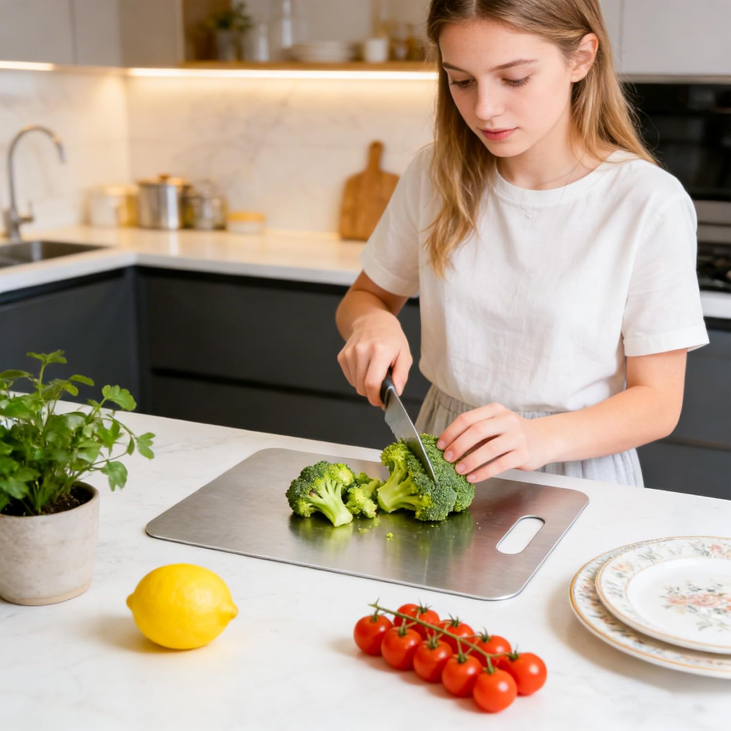 3 Pcs Stainless steel Cutting Board,Easy to clean,Upgrade Double-sided Board for Vegetables,Meats,and Fruits,(15.6 * 10.6",13 * 9.2",11.8 * 7.6")