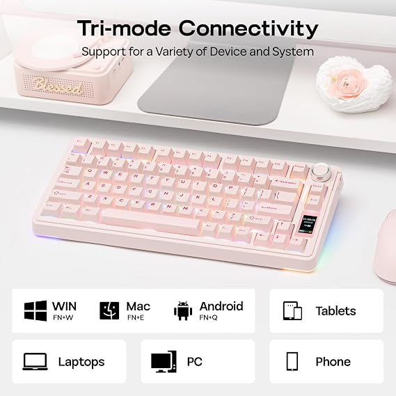 EPOMAKER X Aula EA75 MAX Wireless Gaming Keyboard with Screen & Knob, Hot-Swap, RGB Backlit, PBT Keycaps, Creamy Gasket, 75% Mechanical Keyboard, US Layout (Pink, Reaper Switch)