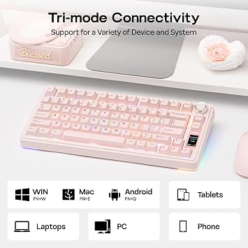EPOMAKER X Aula EA75 MAX Wireless Gaming Keyboard with Screen & Knob, Hot-Swap, RGB Backlit, PBT Keycaps, Creamy Gasket, 75% Mechanical Keyboard, US Layout (Pink, Reaper Switch)