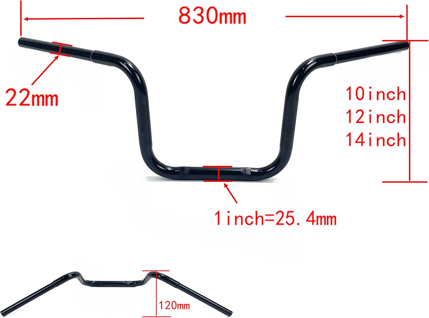 Motorcycle 1'' Handlebar 10""/12""/14"" Rise Drag Ape Hanger Compatible With Indian Scout/Bobber/Hussar (Bobber, 10 inch), Black