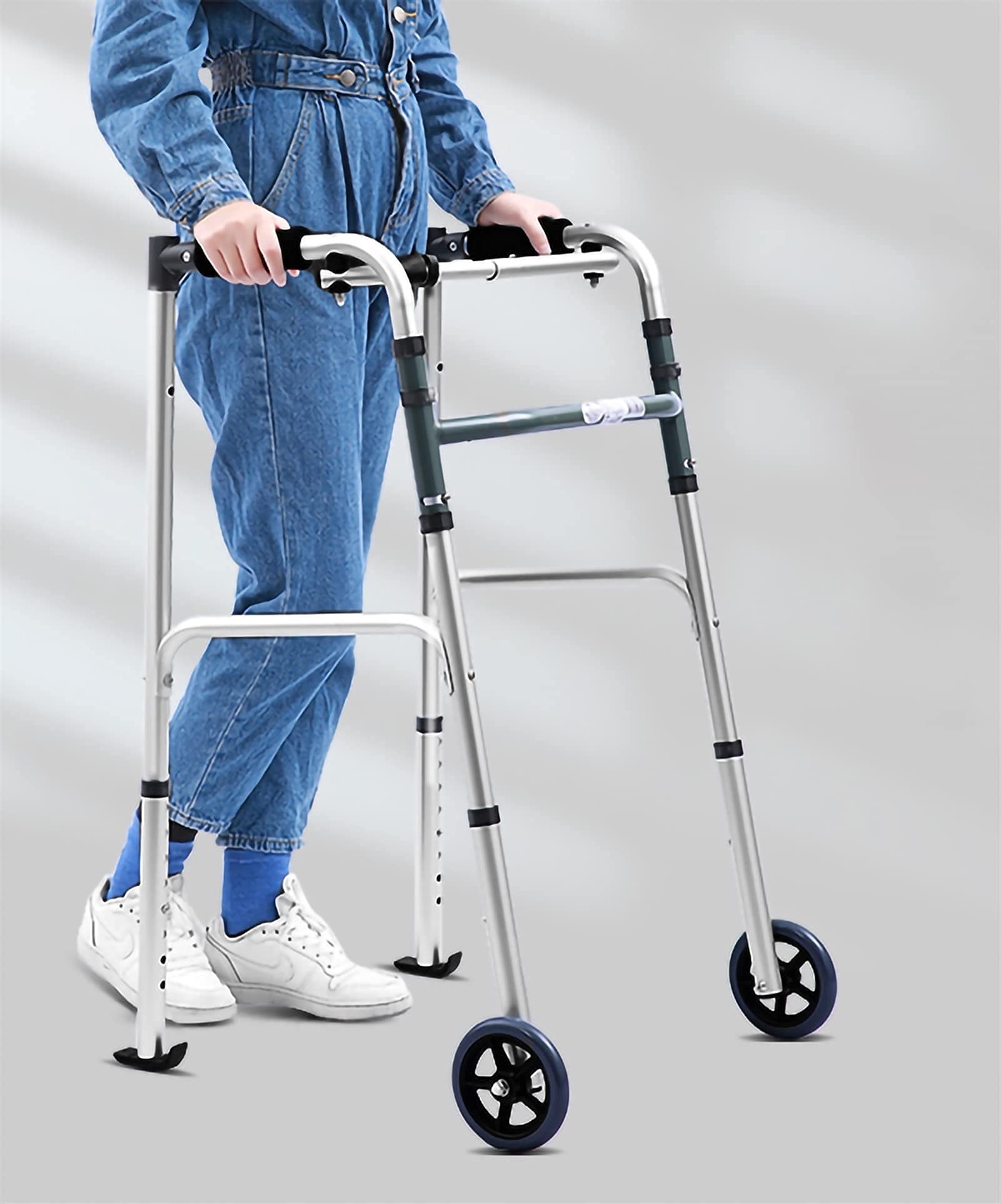 Deambulatore ausiliario per Riabilitazione Ispessita con Ruote e Sedile da Bagno Pieghevole deambulatore Regolabile in Altezza Anziani Che camminano Ausili per la Mobilità Double The Comfort