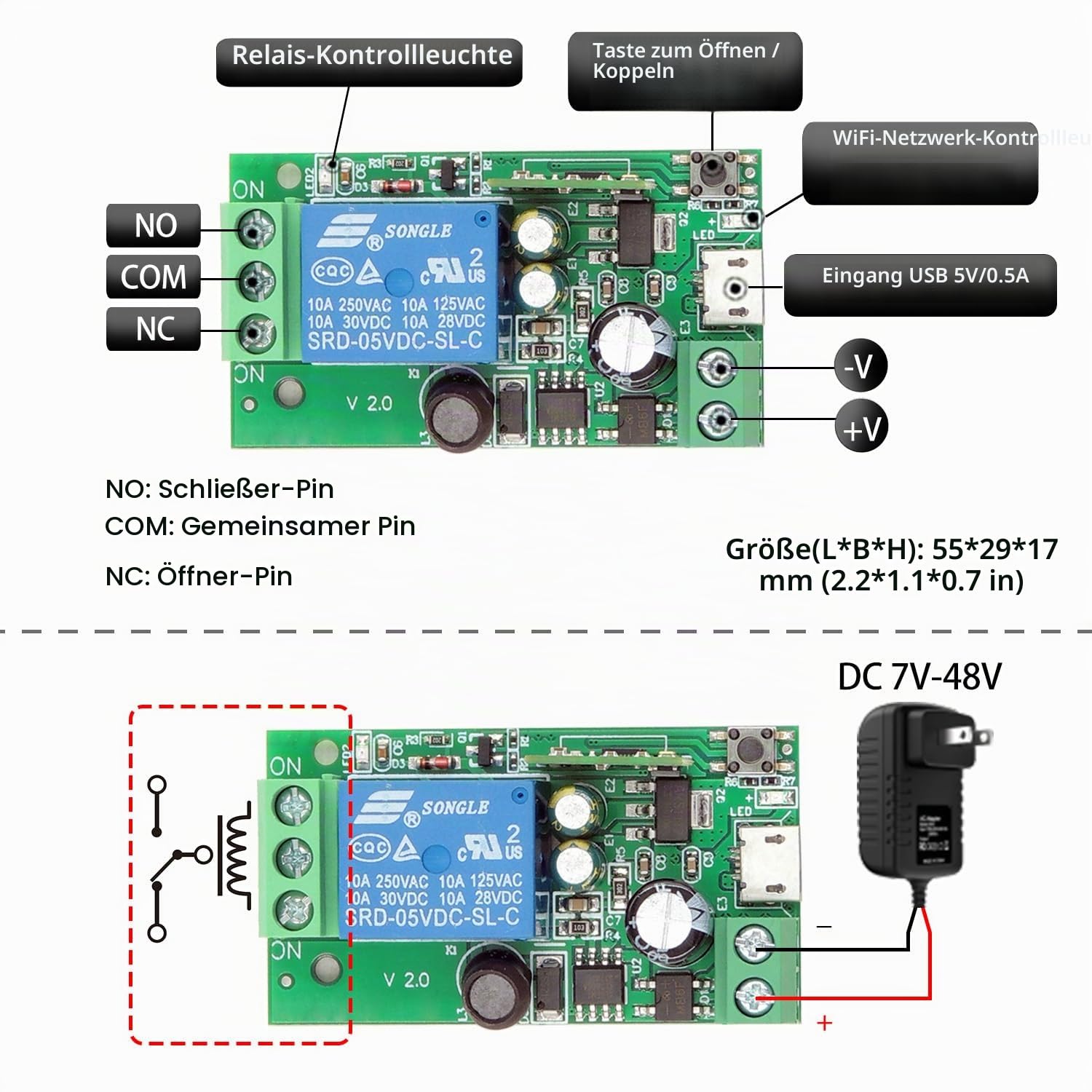 DieseRC 4x 1 Kanal WIFI Intelligenter Schalter mit 1x Bluetooth-Sender, DC 5V 12V 24V 36V Passiver Ausgang Relai Modul Trockener Kontakt Ewelink APP kompatibel mit Alexa/Google Home