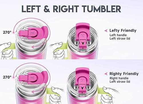 Miniatura 67 de Meoky Vaso de 32 onzas con asa, vaso aislado con tapa y popote, taza de viaje de acero inoxidable, 100% a prueba de fugas, mantiene el frío durante