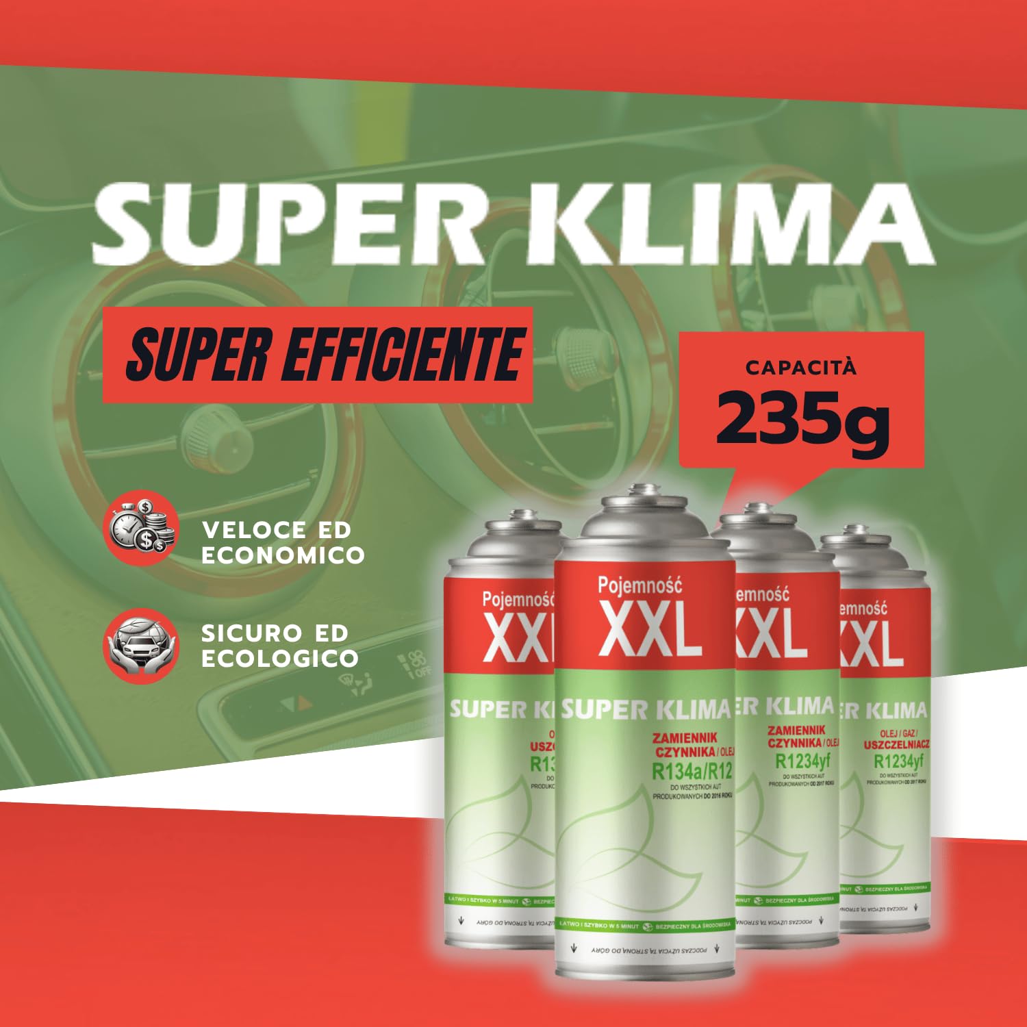 Tre Bombolette R1234yf Gas Aria Condizionata Auto 3in1 Clima Set Riparazione SUPER KLIMA
