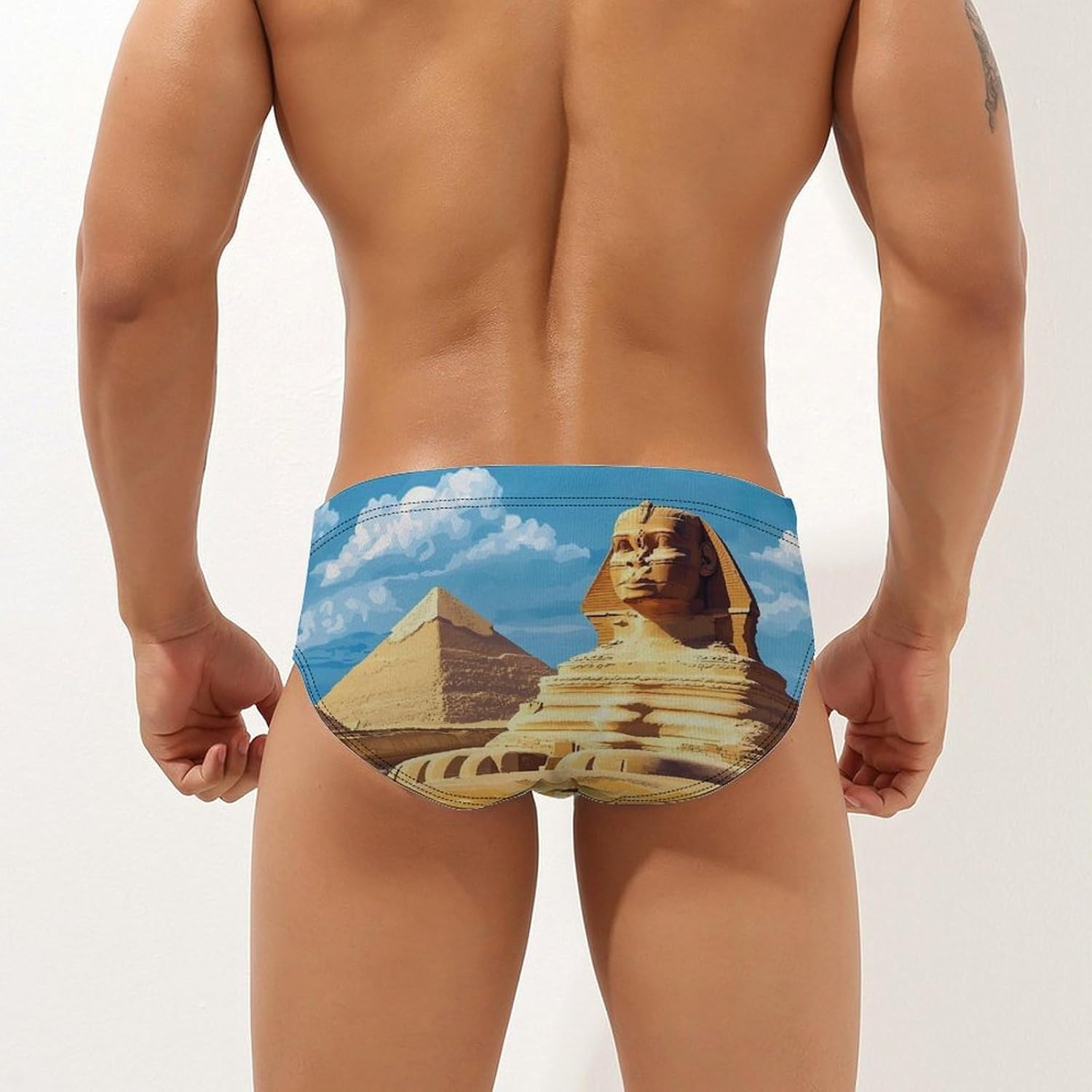 Egyptian Pyramids Men's Swimsuit Brief Sexy Bikini Briefs Retro Printed Swimwear Quick Dry Swimming Trunks 3X-Large