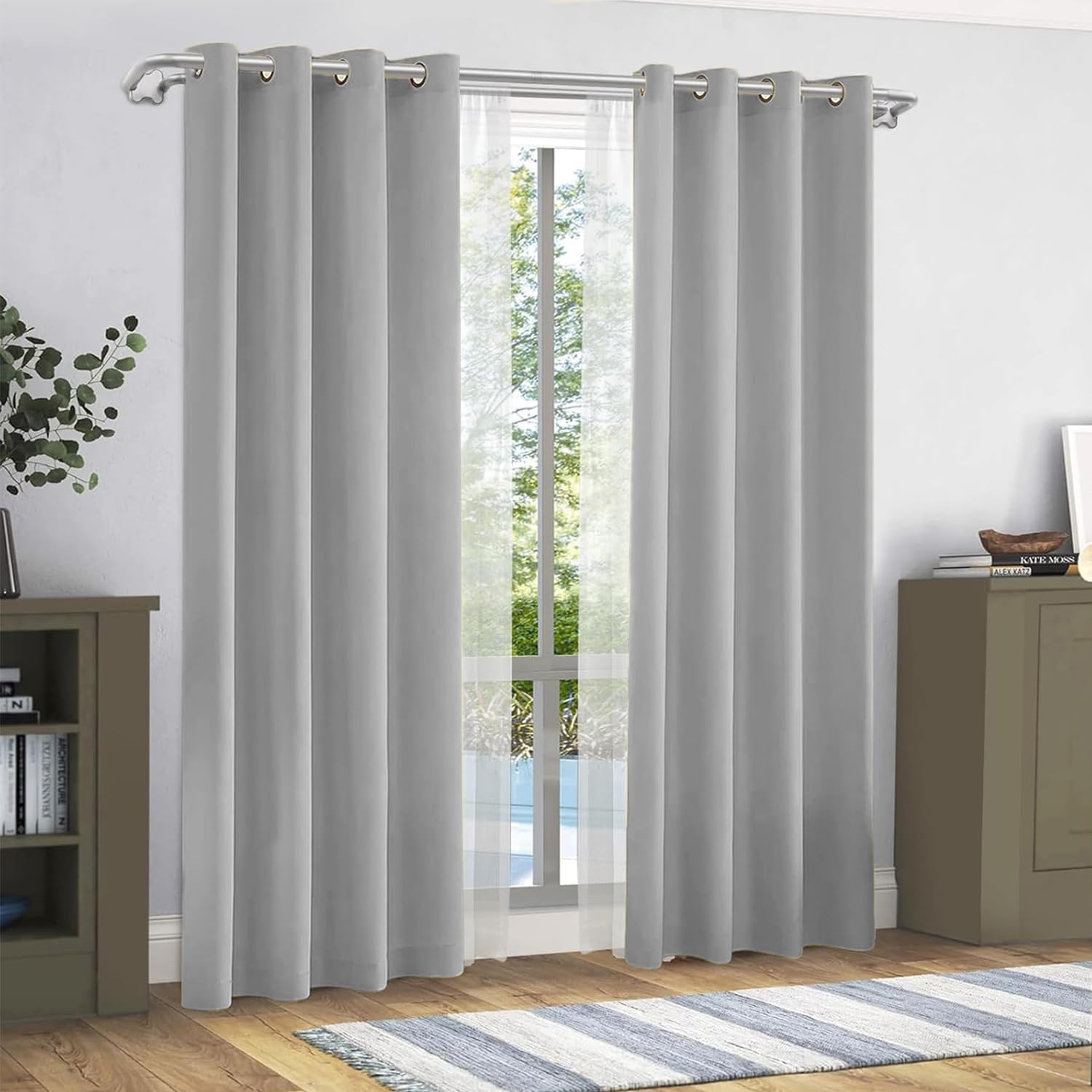 GREATOYAR Cortinas Modernas de Poliéster, Translúcidas y Lisa para Sala, Cuarto, Dormitorio, Comedor, Cocina, Salón - 1 Pieza, 140x220cm, Gris