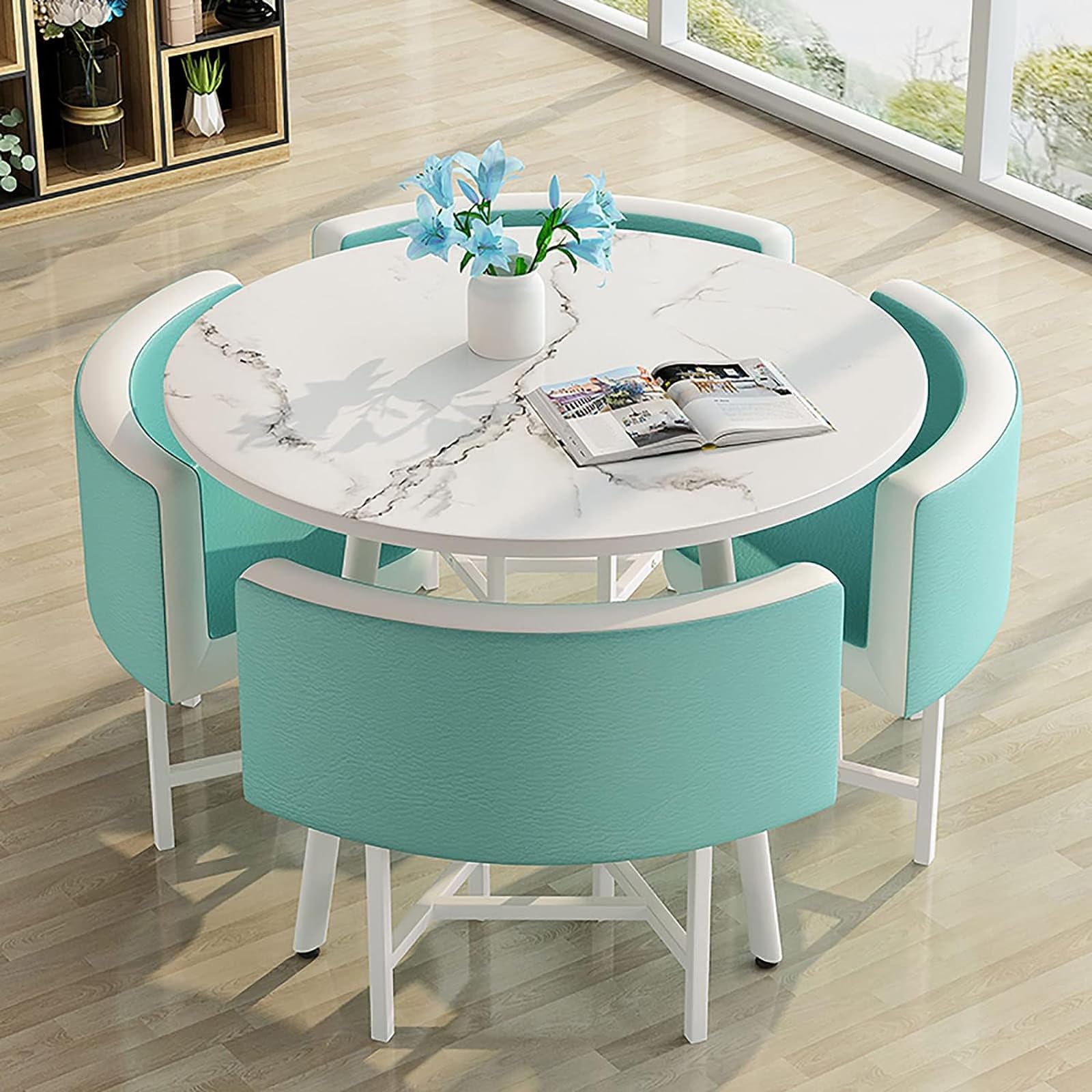 ASerZenith Modern Round Dining Table Set With Chairs Space Saving Design Ideal For Dining Room Living Room Reception Room Conference Table Lounge Stylish And Functional Furniture For Any Space,39