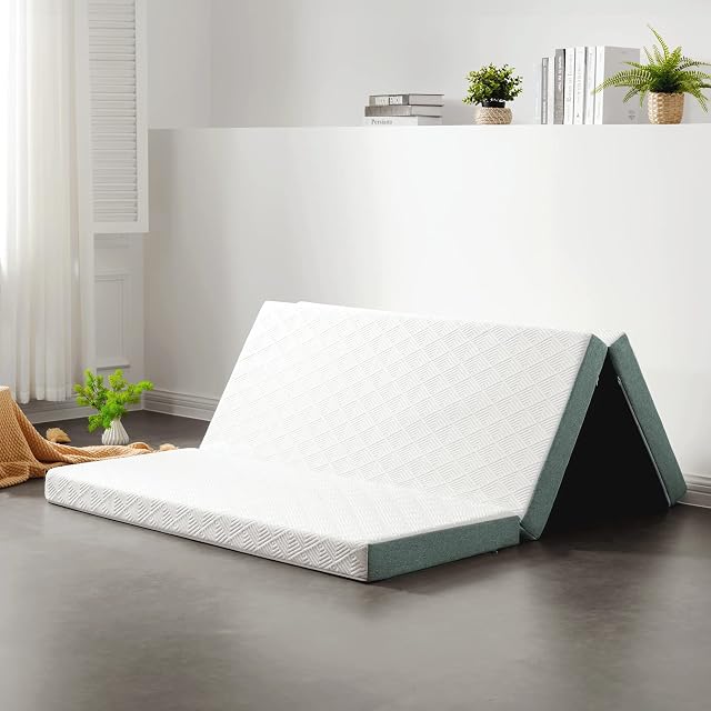 Inofia Tri Folding Mattress King,5FT 10cm Multifunctional Memory Foam Foldable Mattress with Washable Cover,Portable for Guest Bed,Camping,Floor Play Mat,Sofa Bed,Medium Firm Feel,Bed In a Box