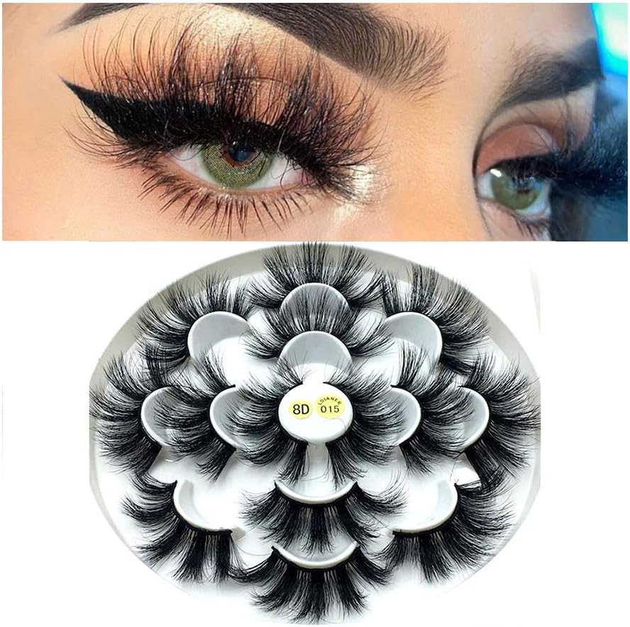 8D Mink Eye Lashes 7 Pairs 25mm False Eyelashes Wispy Fluffy Cruelty-free Thick Long Faux Mink Eye Extension Makeup Tools (8D 25mm Lashes)