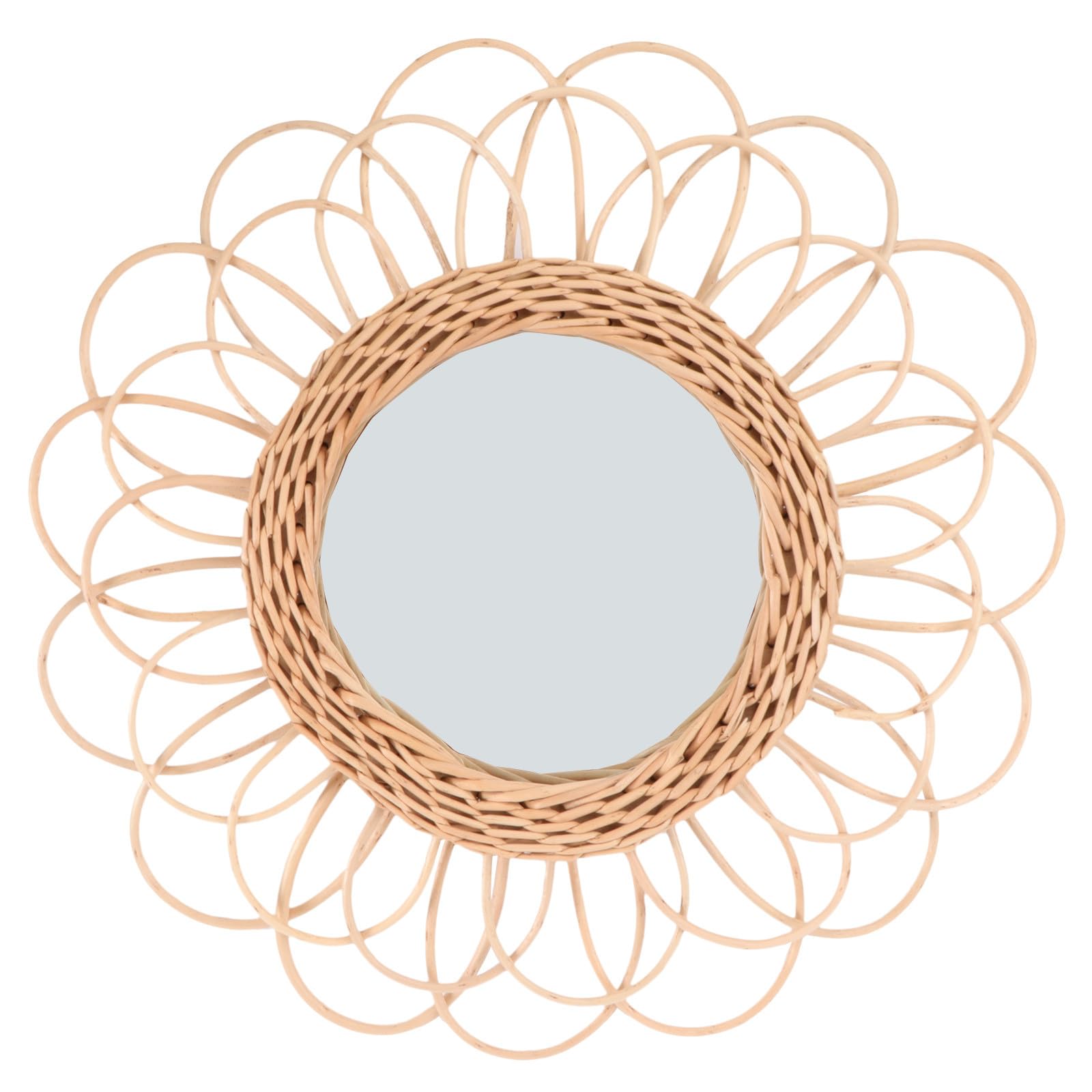 SHINEOFI Specchio da Parete Intrecciato in Legno Khaki Rotondo, Pratico e Minimalista, per Camera da Letto e Soggiorno