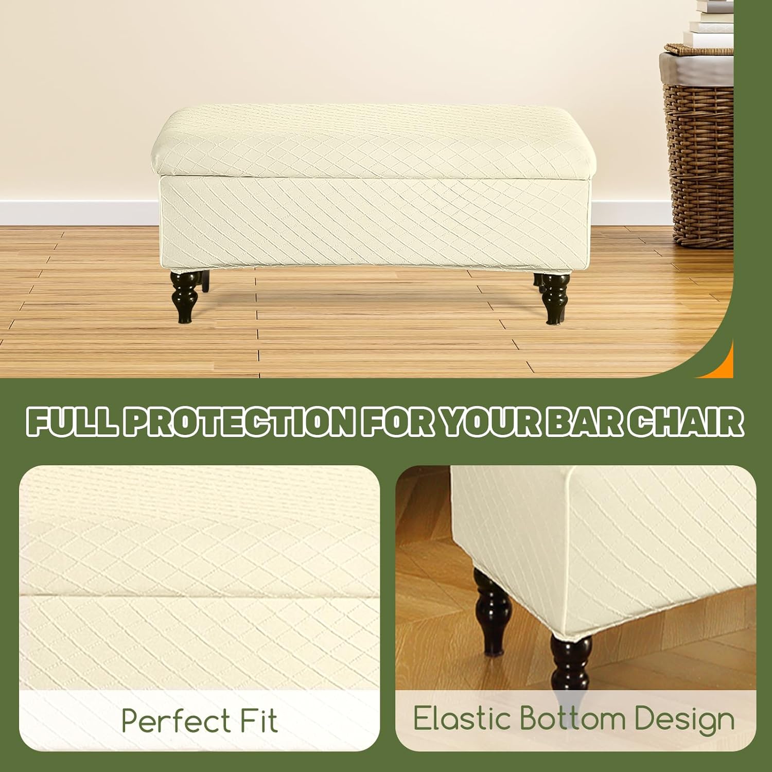 FUANGUI Ottoman Cover Stretch Storage Ottoman Bench Slipcover Printed Folding Storage Bench Ottoman Cover Footrest Stool Slipcover Footstool Protector Cover with Elastic Bottom, Large