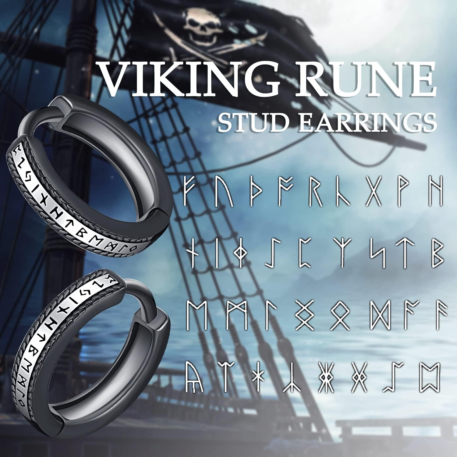 Odinstone 925 Sterling Silver Norse Viking Runes Hoop Earring Celtic Knot Earrings for Men Women Hypoallergenic Huggie Hoops Jewelry Gift - Image 3