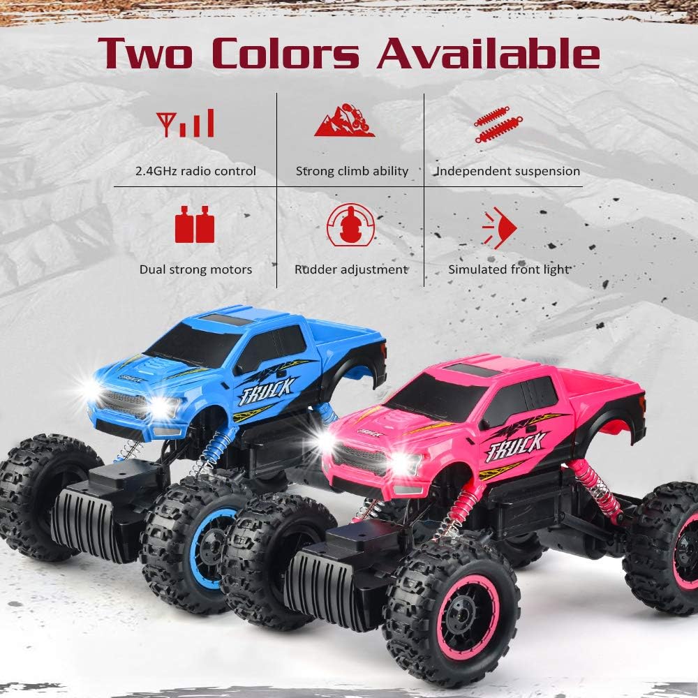 DOUBLE E Remote Control Car for Girls 1/12 Scale Monster Trucks Dual Motors Off Road RC Trucks, Girls Toys RC Crawler Vehicle Truck Toy, Birthday/Xmas Gift Ideas, Pink