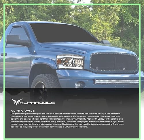 Miniatura 7 de Alpha Owls 8709832 - Faros delanteros para proyector con barra LED secuencial Switchback y luz de arranque, ámbar cromado para Dodge Ram