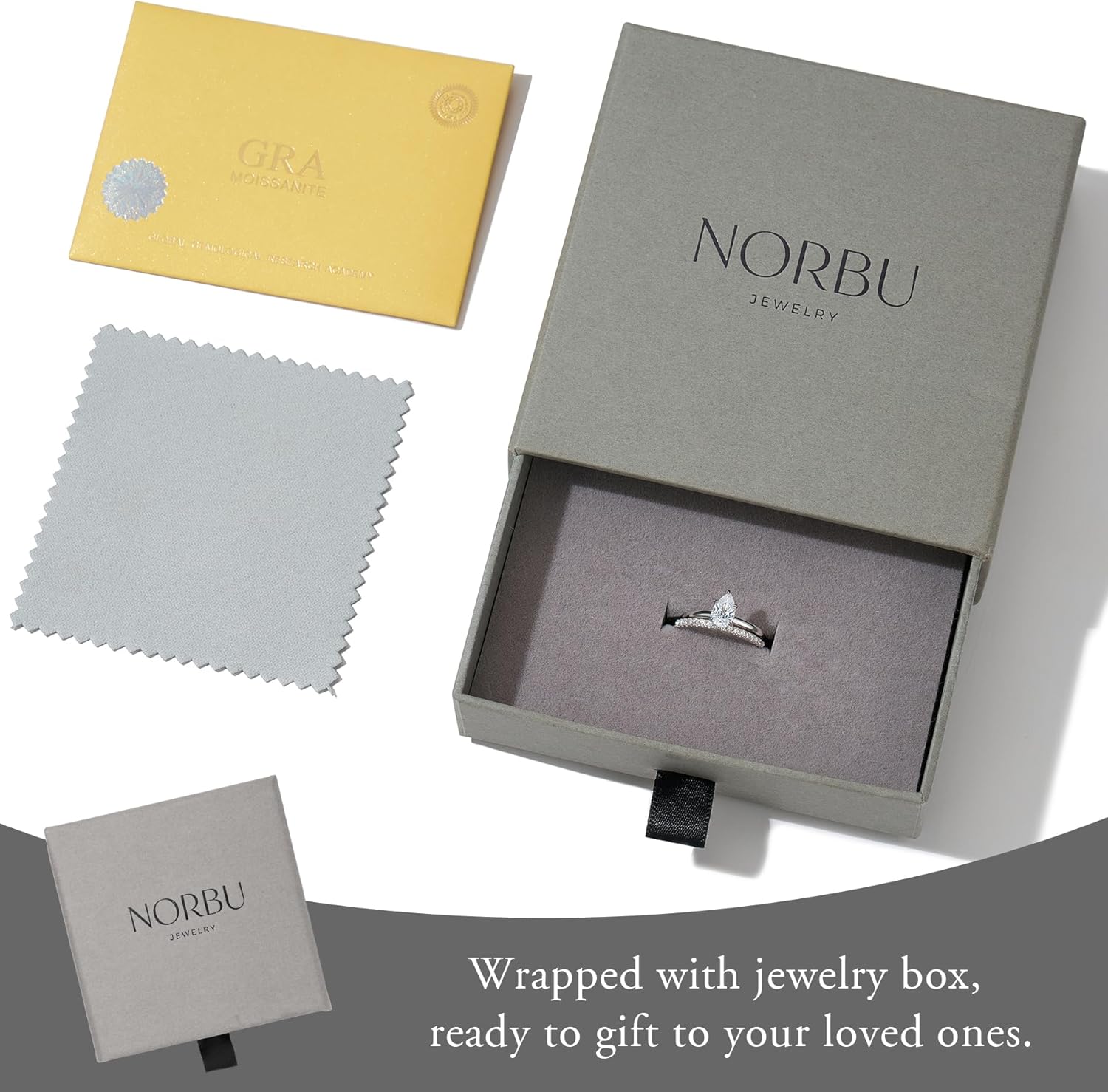 NORBU Round Cut Solitaire Moissanite Engagement Ring for Women, 1CT D Color VVS1 Clarity, 925 Sterling Silver Two in One Promise Ring with 18K White Gold Plated, Jewelry Gift for Wedding Anniversary Birthday Christmas Valentine's Day