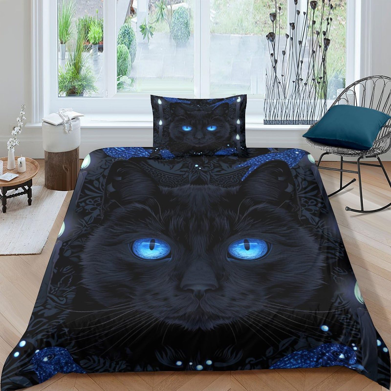 Housse de couette chat 3D lit simple pour ambiance chambre cosy