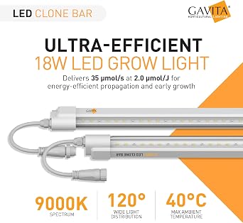 Gavita LED Clone Bar (2-Pack) - 18W 9000K Full Spectrum Grow Lights for Seedlings, Cloning & Propagation | Energy Efficient, Daisy Chainable, IP66 Waterproof, 120-277V