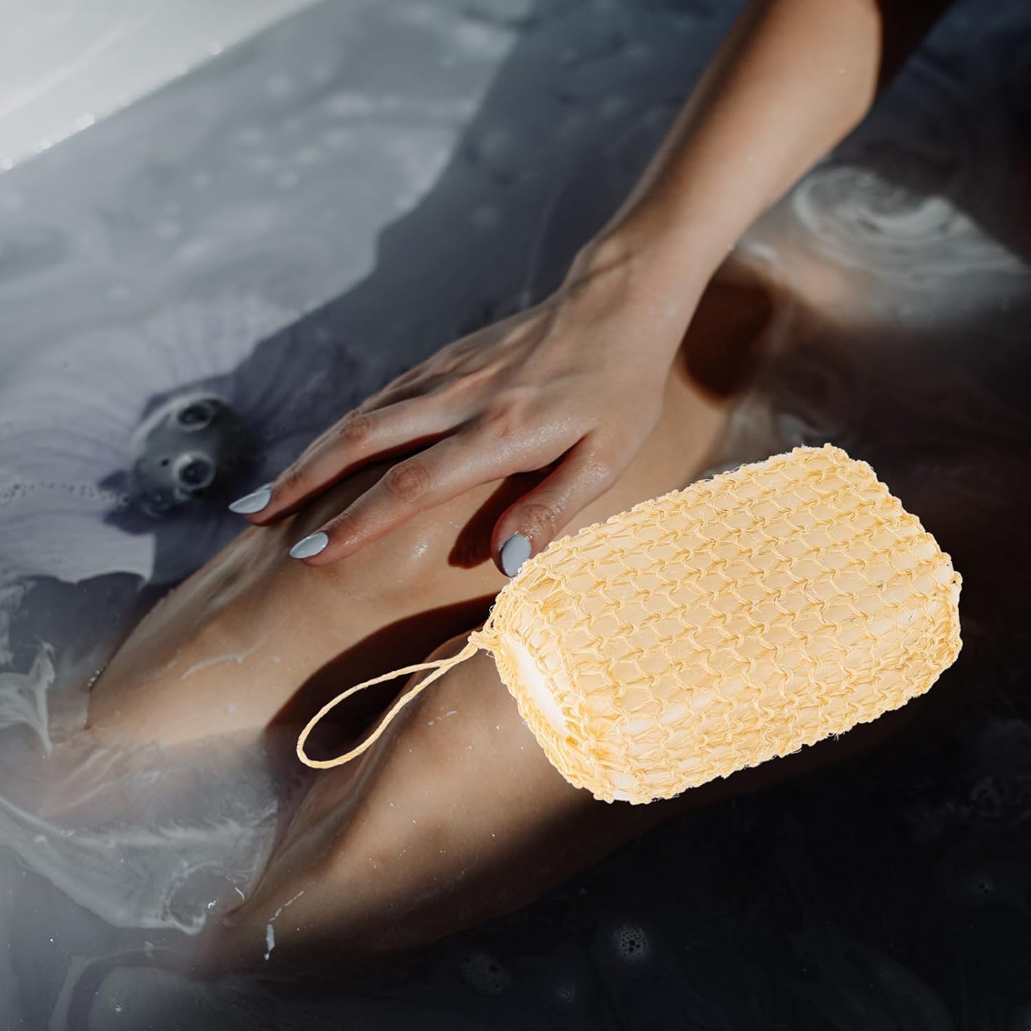 2 Pack Natural Sisal Exfoliating Sponges for Shower, Body Scrubber with Hanging Lanyard, Gentle Bath Sponge Brush for Skin Exfoliation Massage