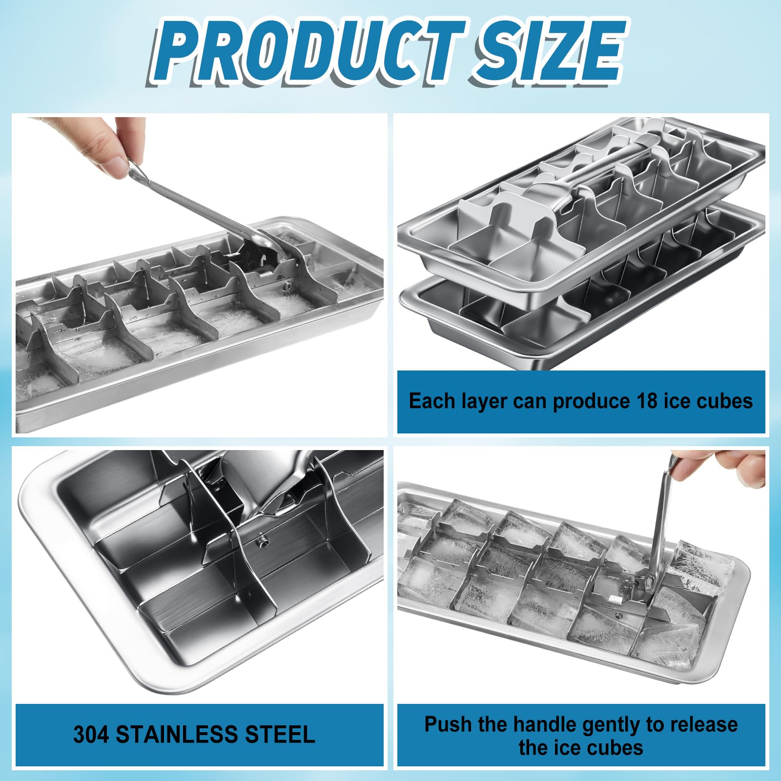 Yaocom Eiswürfelbereiter und Eiswürfelform aus Edelstahl, 18 Schlitze, Eiswürfelform für Bars, Küchen, Hebel, zum Entfernen von Würfeln, einfaches Entfernen, Metall-Eis, Lebensmittelqualität
