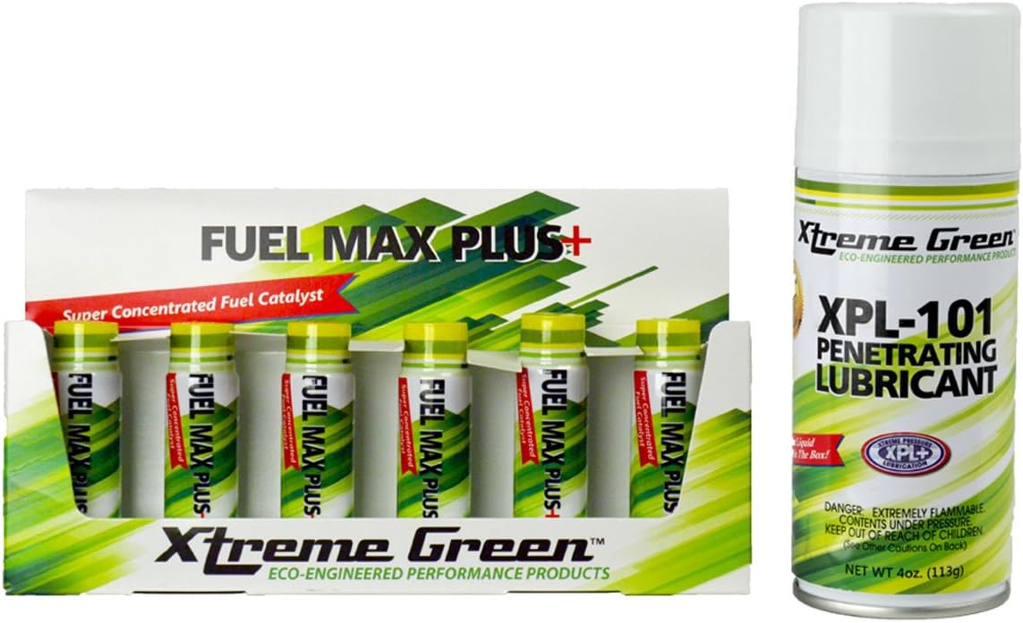 Xtreme Green Fuel Max Plus+ for Gas & Diesel Reduces Harmful Emissions & Improve Fuel Economy (6 x 20ml bottle) AND Multi-Use Anti-Seize Lubricant XPL-101 Penetrating Lubricant 4oz Value Combo